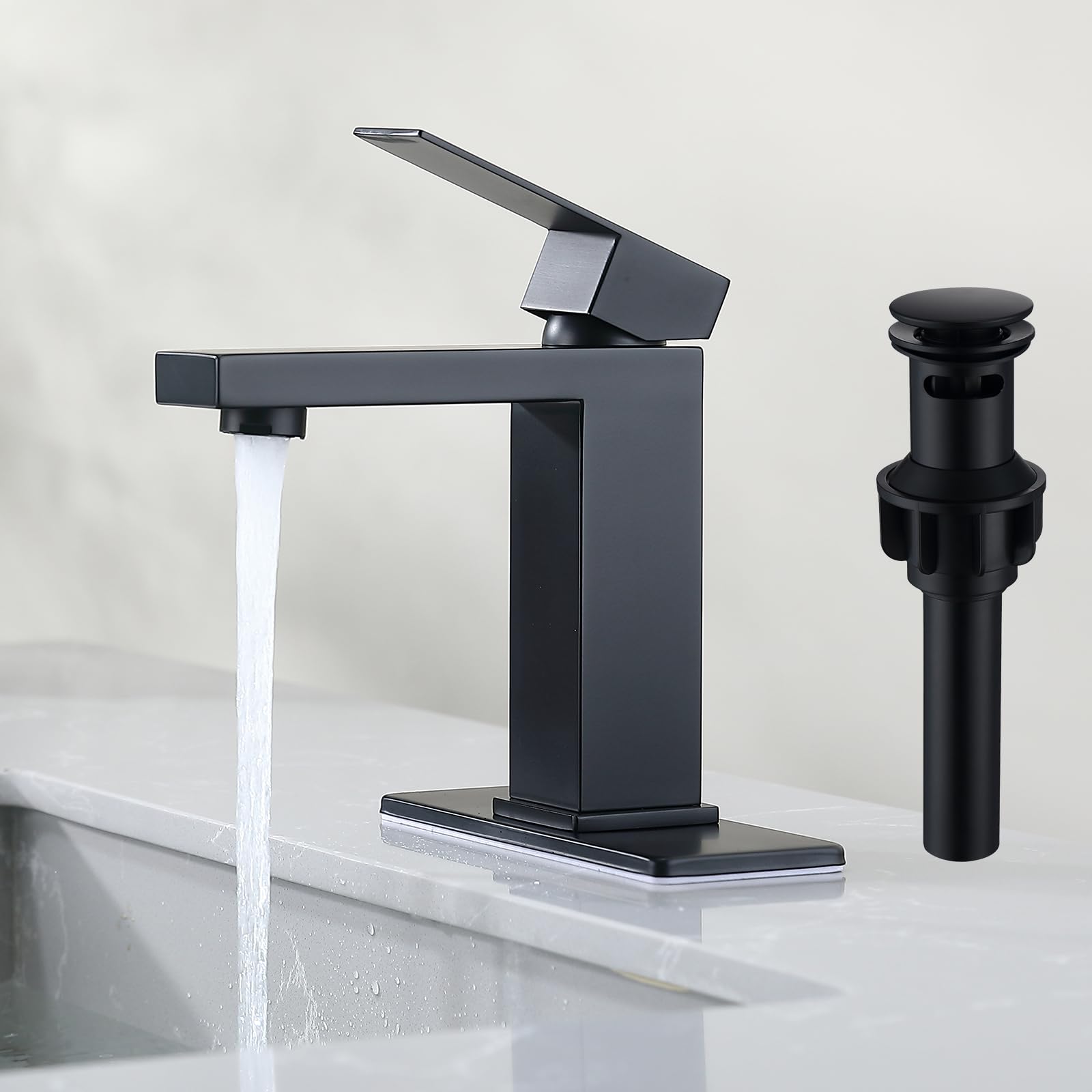 Sxithgkdw Matte Black Black Bathroom Faucet Bathroom Sink Faucet Sus304 Stainless Steel For 1 Hole Or 3 Holes Sink Single Handle Faucet One Hole With Pop Up Drain With Overflow Modern Vanity Faucets, Sf3p-Bk