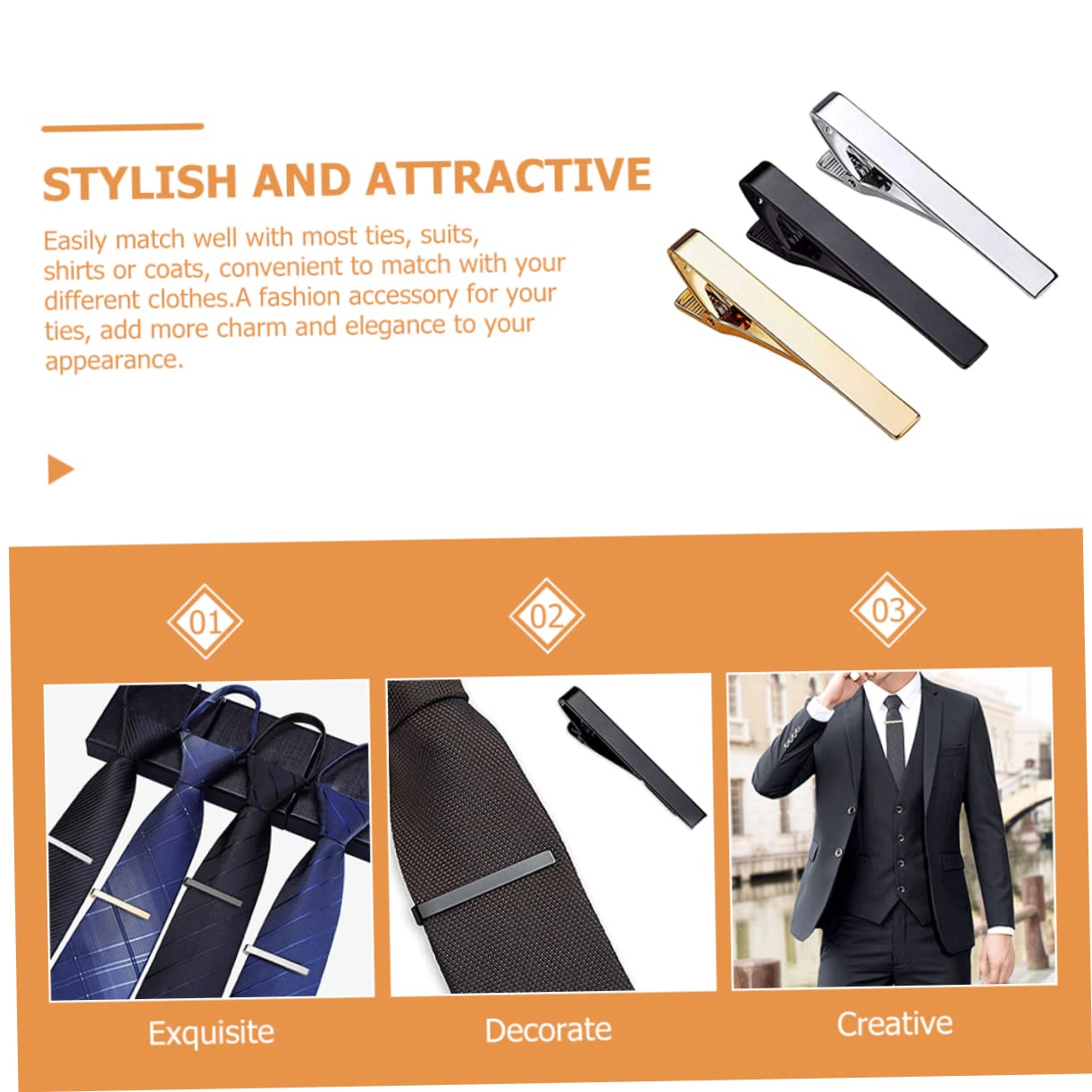 LIFKOME 3pezzi Clip Per Cravatta Fermacravatta Accessorio Per Camicia Per Matrimonio e Leggero e Facile Usare
