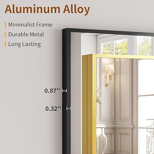 Miniatura 4 de Espejo de gran tamaño de longitud completa, espejo de piso de 76 x 34 pulgadas con soporte, marco de aleación de aluminio, espejo de cuerpo