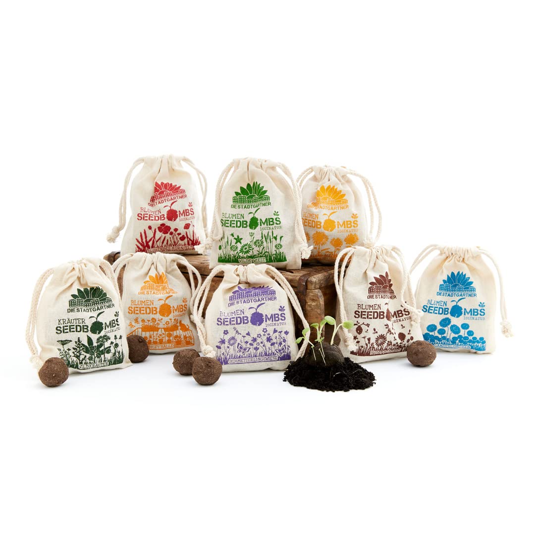 Die Stadtgärtner – Seedbombs Komplettpaket I Komplett-Set aus 8 verschiedenen Sorten Samenbomben I 100% ökologisch & mindestens 2 Jahre haltbar I Sichere dir das Vorteils-Set