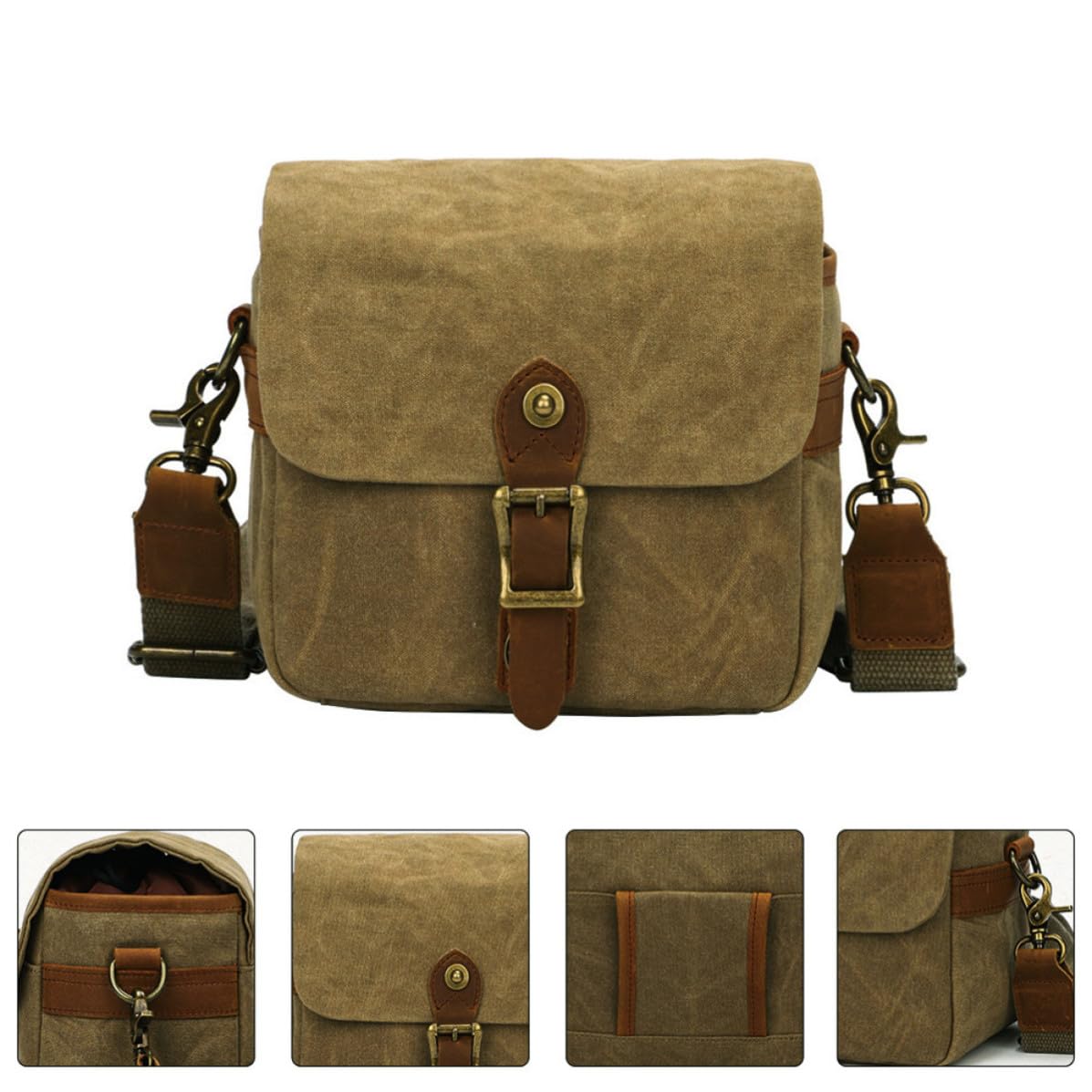 Hemobllo Bolsa Portátil para Cámara de Lona Khaki, Ligera y Compacta, Adecuado para Transportar Cámaras Mirrorless en Viajes y Fotografía Diaria