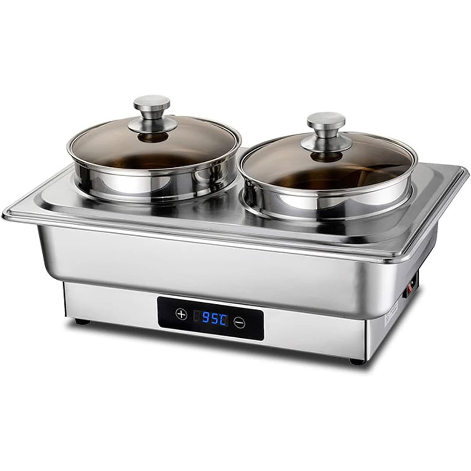 Scalda-zuppe da Tavolo a Doppia Testa per Buffet, in Acciaio Inox, con Display Digitale E Temperatura Regolabile (Touch Without Stand)