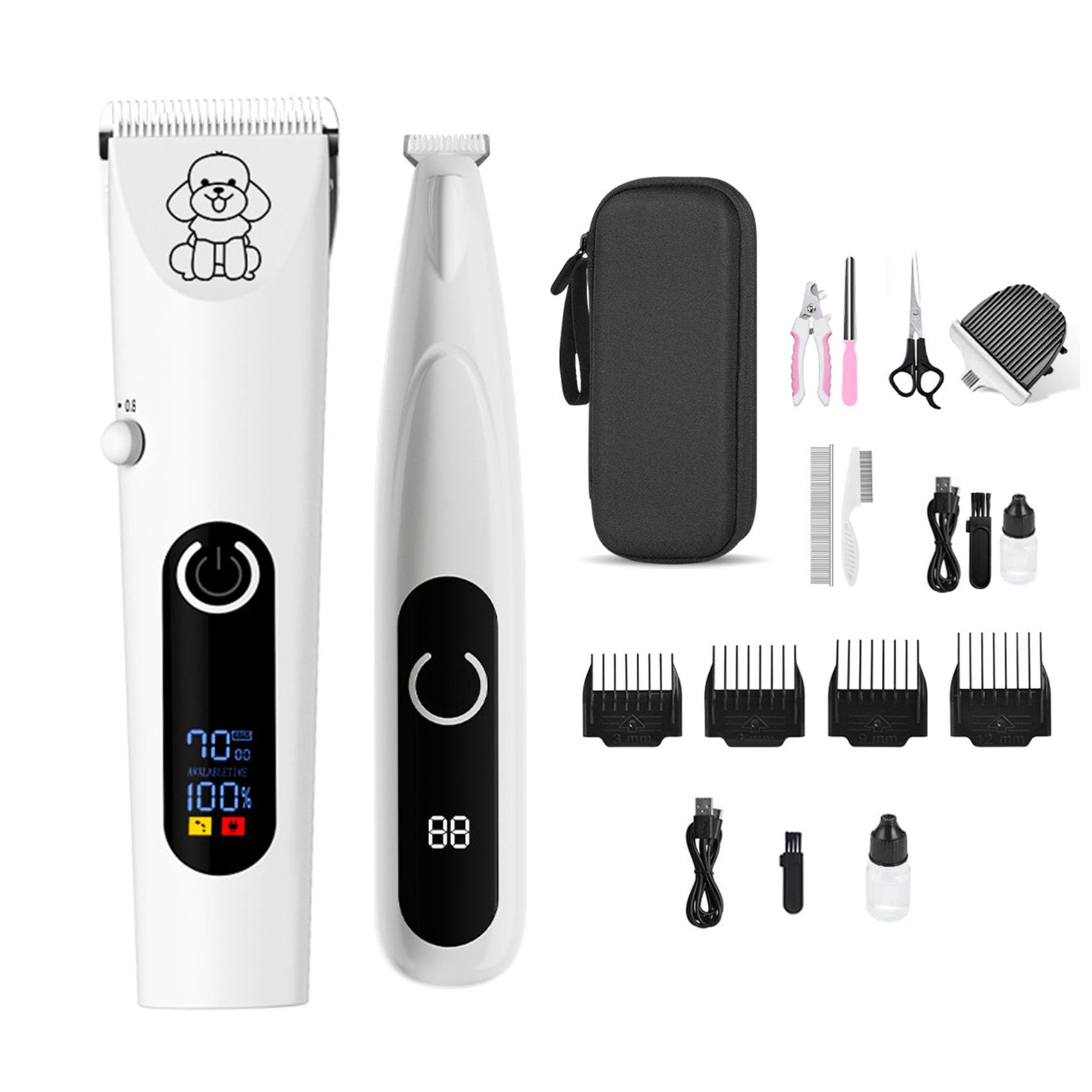 Moravon Dog Clipper, Grooming Kit Professional Cordless Pet Hair Trimmer with Digital Display Washable Quiet 2-in-1 Shaving Machine with Scissors Combs for Dog and Cats