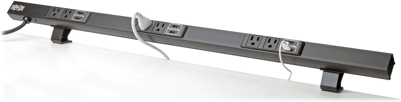 Tripp Lite 6 Outlet Power Strip with USB-A Charging (9.3A), NEMA 5-15R Outlets, 120V, 15A, 10 ft. Cord, 5-15P Plug, Black (PSC360610USBB)