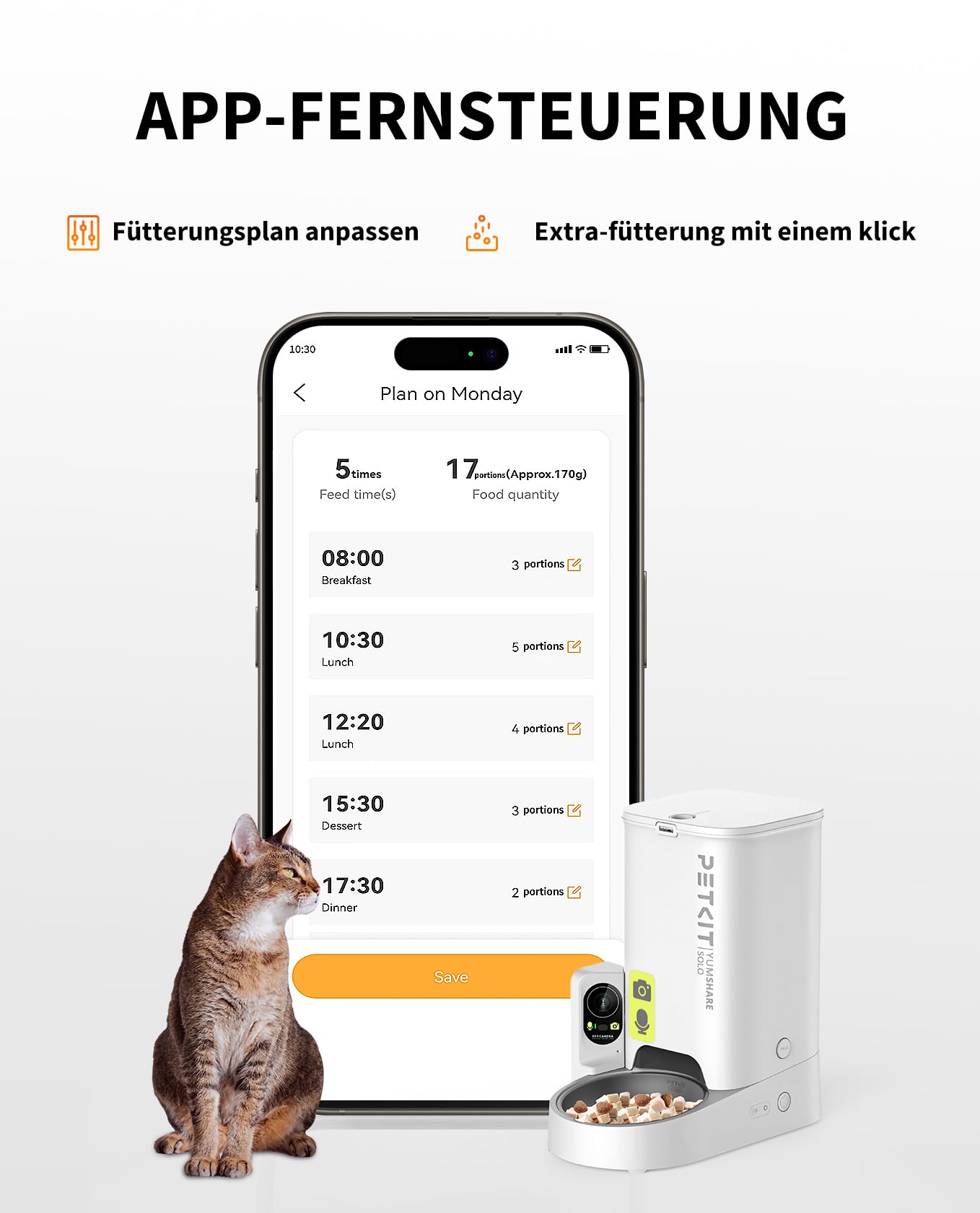 PETKIT Futterautomat Mit Kamera, KI Futterautomat Katze,3L Katzen Futterautomaten,Automatischer Futterspender für Katze und Hund,2.4G WiFi Intelligente App-Steuerung,1-5 Mahlzeiten