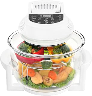 Susany Halogenowy piec na gorące powietrze 39 x 39 x 27 cm z cyfrowym timerem, piec halogenowy 1200-1400 W, idealny do smażenia, grillowania, pieczenia, gotowania, 17 l z pierścieniem przedłużającym, mini piec, szkło + tworzywo sztuczne