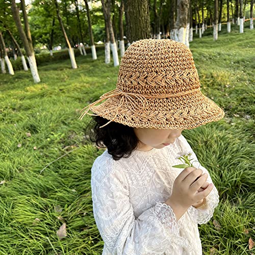 Kids Summer Straw Hat Handmade Bowknot Beach Sun Protection Hats for Girls4
