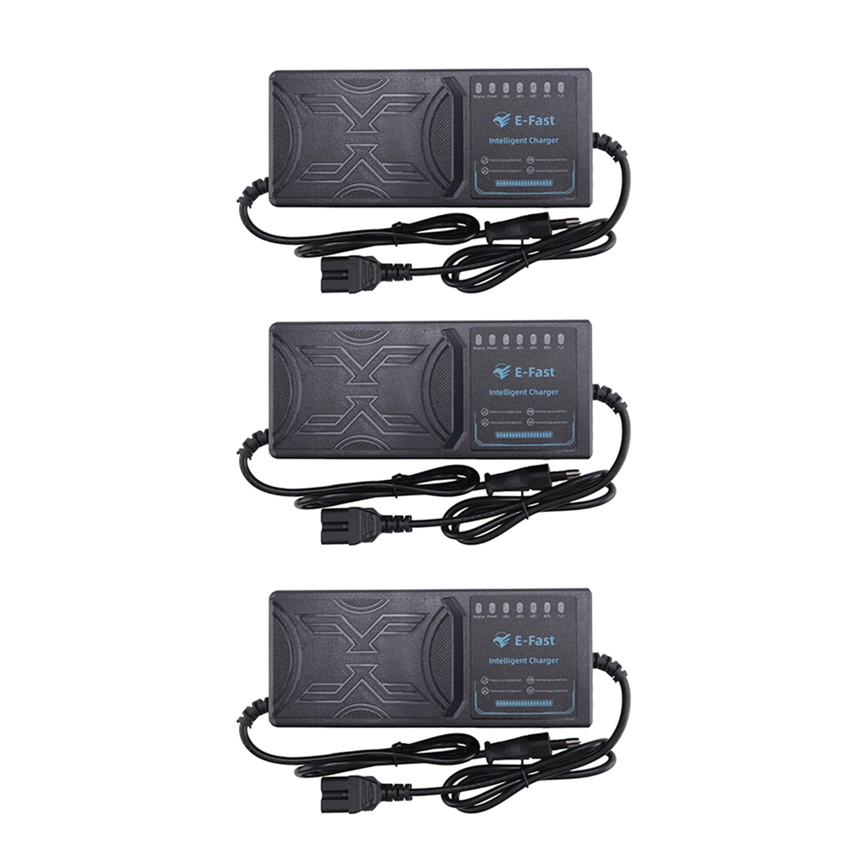 3X Cargador de VehíCulo EléCtrico de 48 V y 20 Ah, Pantalla de 7 Luces, Pantalla de AlimentacióN, ProteccióN Fugas de Corriente/Pulso Completo, Enchufe de la UE