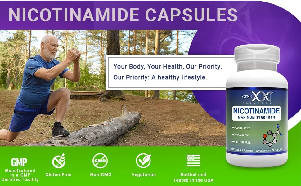 GENEX FORMULAS - Nicotinamide 500mg 3-Pack Vitamin B3 Flush Free Niacin Capsules for Healthy Skin - Niacinamide Supplement Pills help Produce Keratin & Support Skin Cell Health & Energy (300 Capsules)