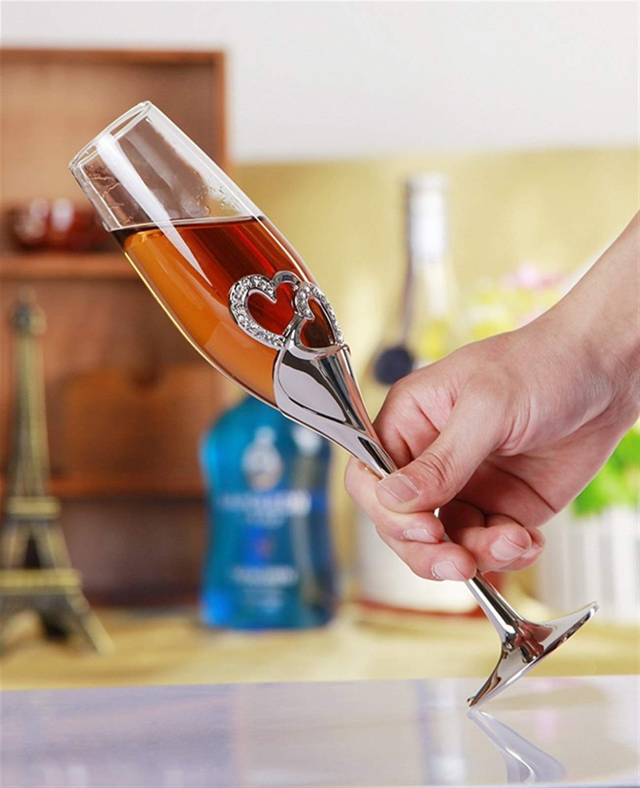 Calici da Vino 1 Paio di Cristallo a Forma di Cuore Coppa Bella Romantica Tazza del Vino Rosso di Vetro del Regalo Creativo for Wedding con Il Contenitore di Regalo 73