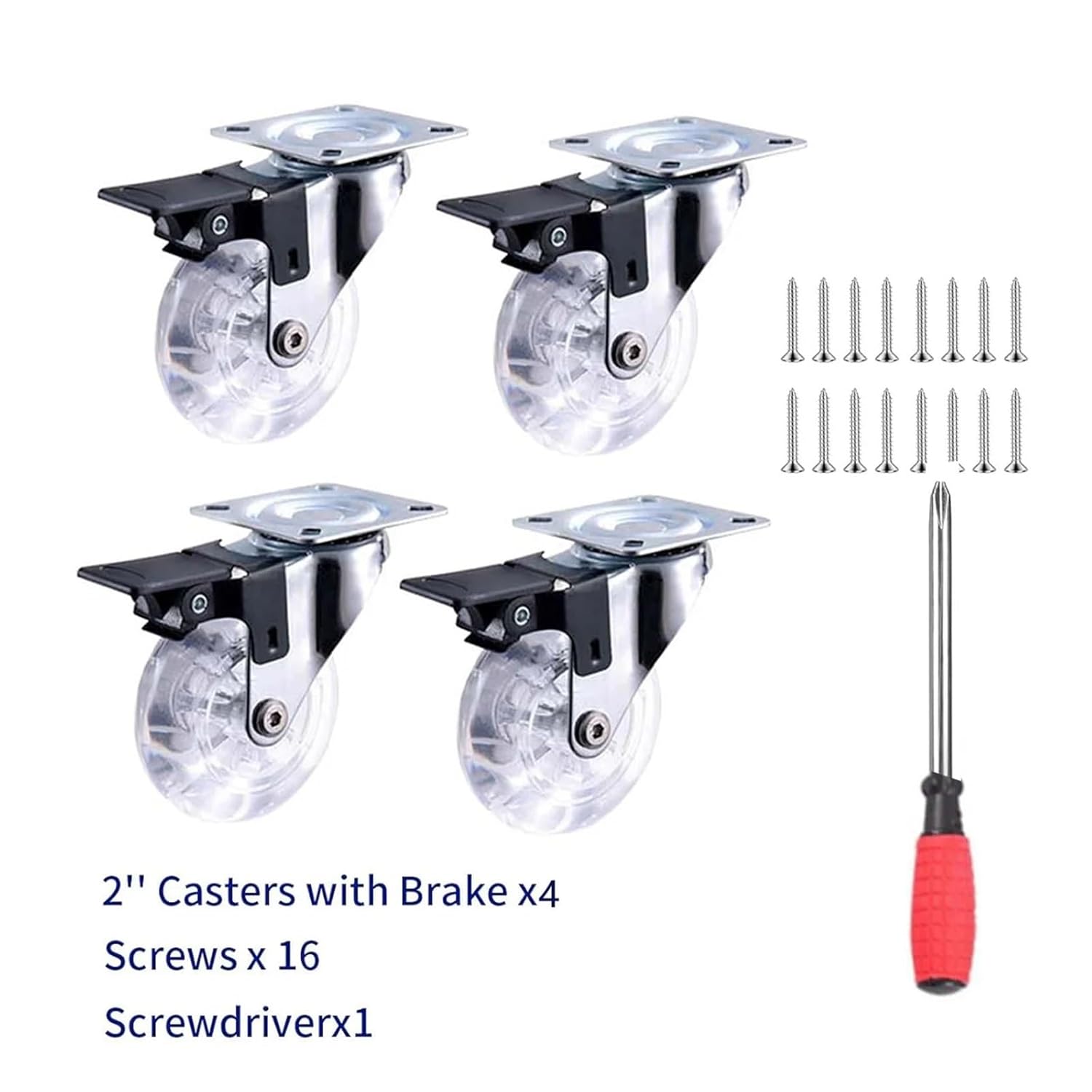 4個 2インチ ヘビーデューティー家具キャスター ソフトラバーユニバーサルホイール 回転ミュートトロリー ブレーキ付き/なし(Swi