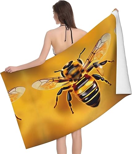KoNsev Honey-Bee - Toalla de playa de gran tamaño, secado rápido, sin arena, toallas de baño de felpa suave para adultos, hombres y mujeres, regalo