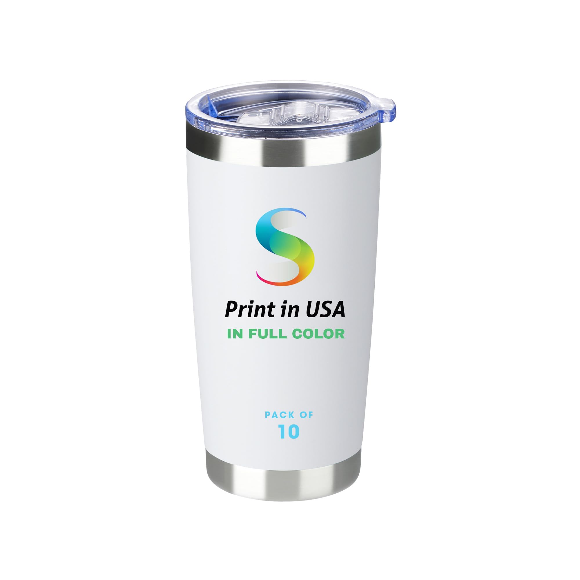 Personalized Custom Print in USA Tumbler 10Pcs 20oz Stainless Steel Double Wall Coffee Cup with Lid & Straw Insulated Tumbler with Colorful Text Logo