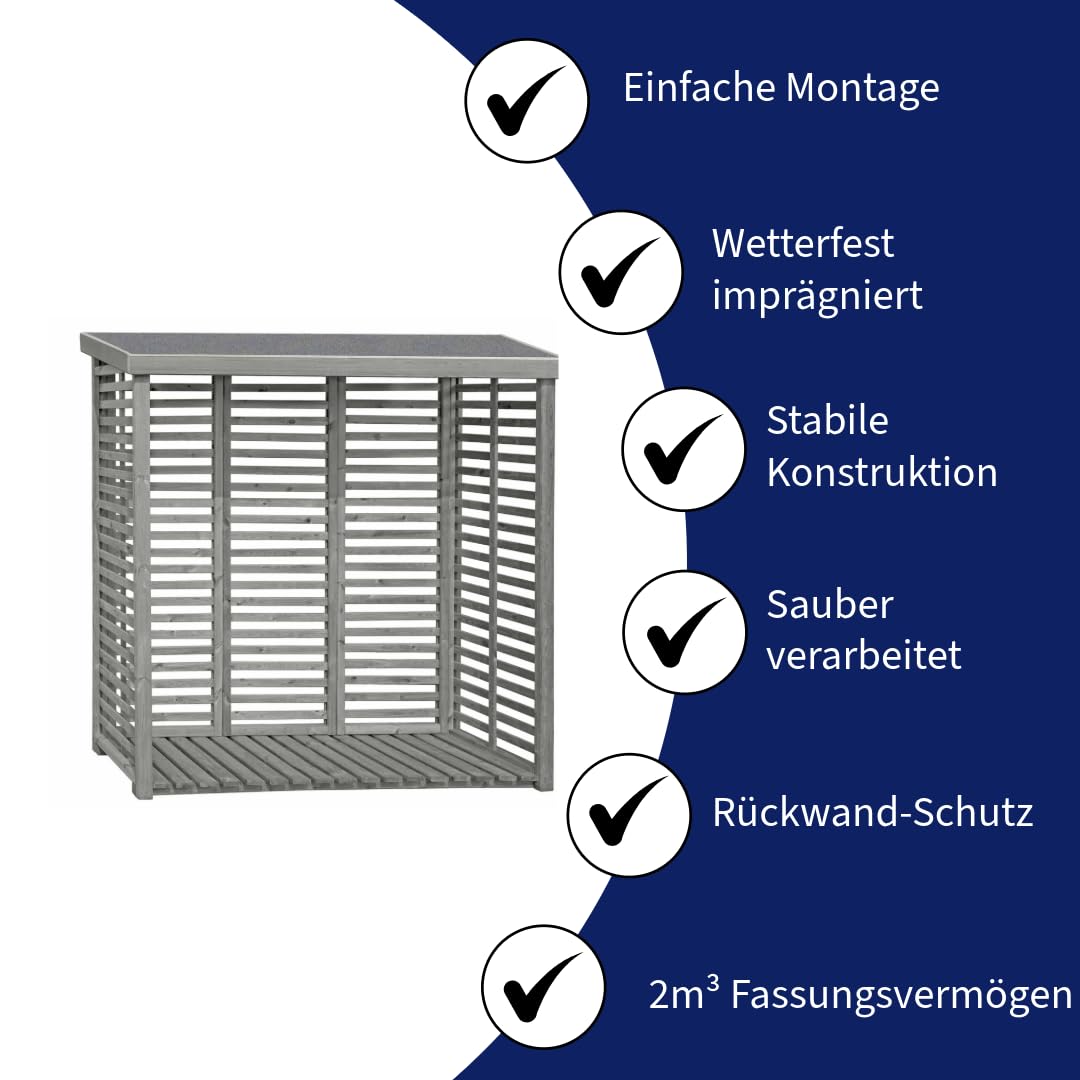 FLAMMO L Kaminholzregal mit Rückwand 208 × 75 × 200 cm, ca. 2 m³ - Holzlager für 2 Reihen Brennholz, wetterfest & stabil