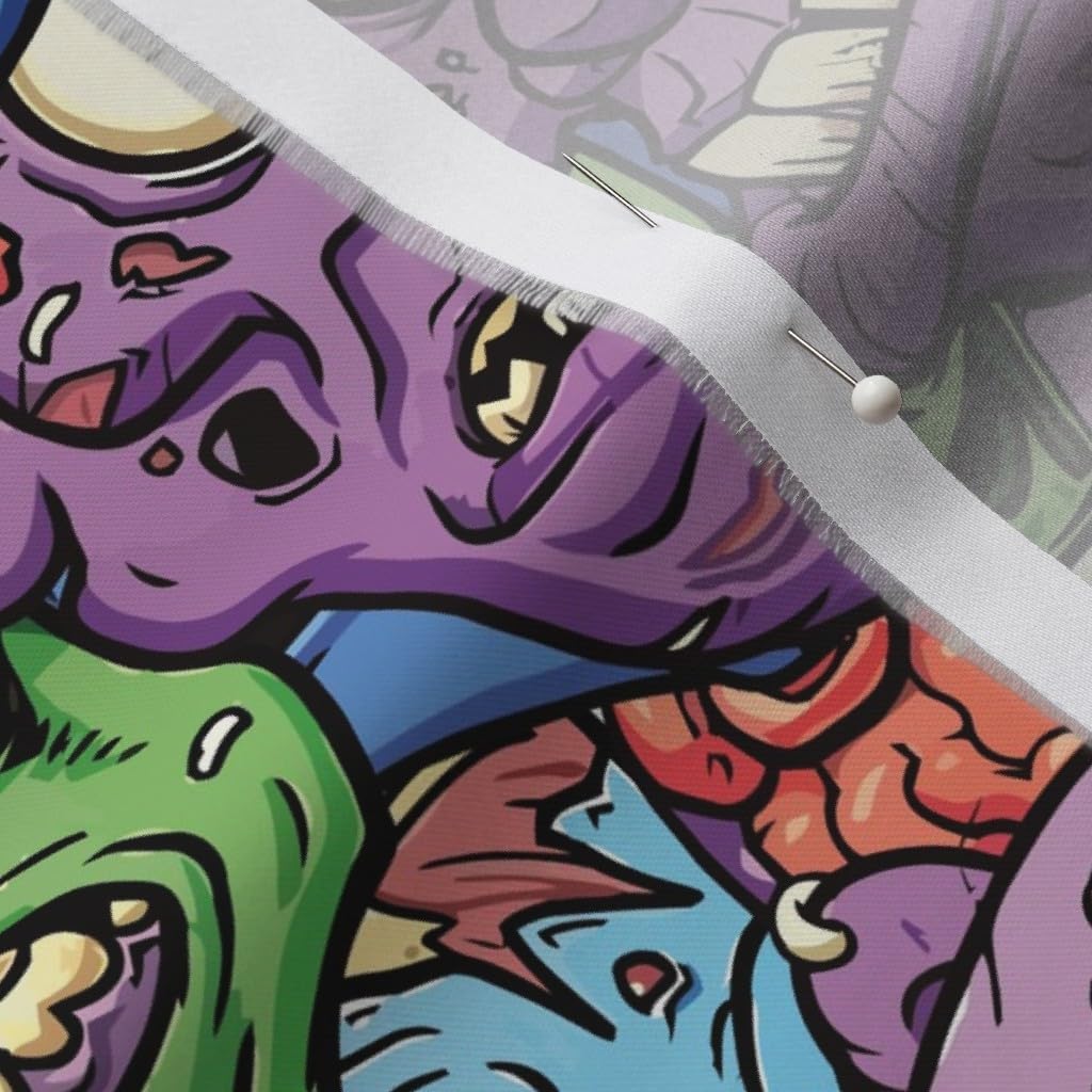 Spoonflower Fabric - Big Halloween Brains Zombie Head Heads Printed on Organic Cotton Sateen Fabric by The Yard - Sewing Quilting Apparel Home Decor