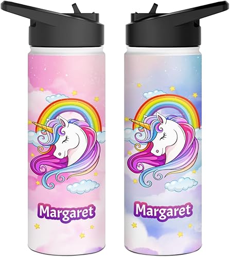 winorax Botella de agua personalizada de unicornio para niños, mujeres, niñas, adolescentes, unicornios mágicos, botellas deportivas de acero