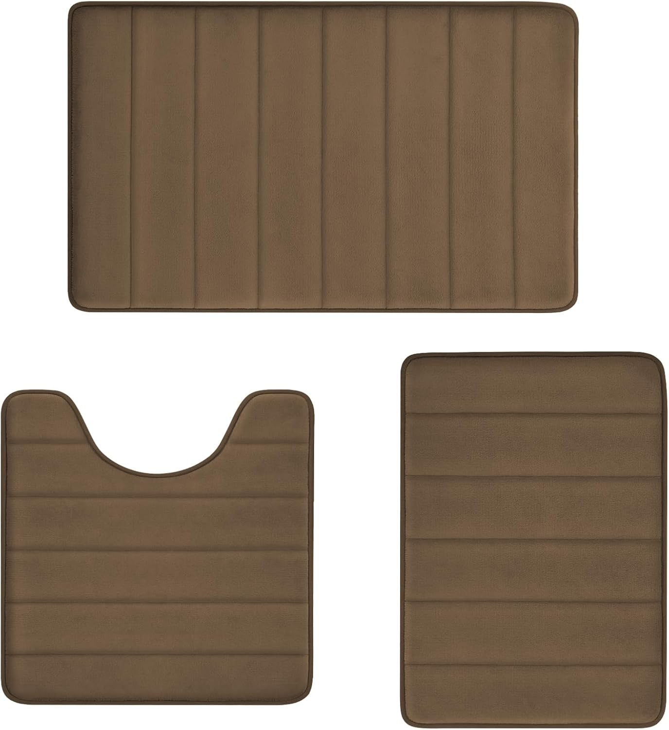 RUN HELIX Brown Bathroom Rugs Memory Foam Bath Mat Set 3 Piece Non-Slip Bath Rugs, Absorbent Shaggy Mats, Machine Wash,Perfect Plush Mats, Bathroom Carpets Set with U-Shaped Toilet Mat-Bedroom Rug