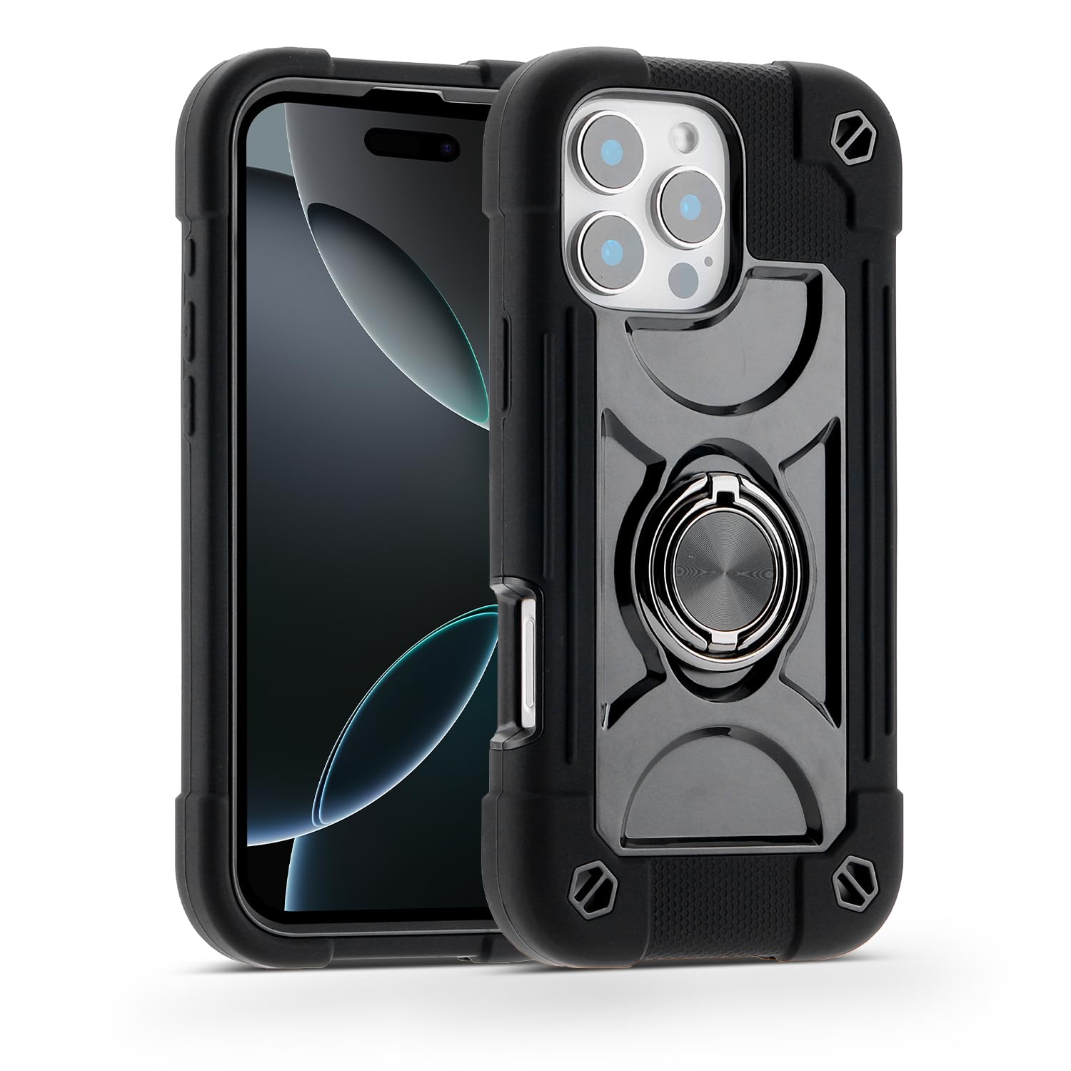 MARKILL Compatible with iPhone 16 Pro Max Case 6.9 Inch with Ring Stand, Heavy-Duty Military Grade Shockproof Phone Kids Cover for iPhone 16 Pro Max Black