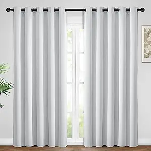 Yakamok Blackout Curtains Room Darkening Thermal Insulated Window Panels,Solid Grommet Top Drapes for Bedroom/Living Room(62Wx84L,Greyish White, 2 Panels)