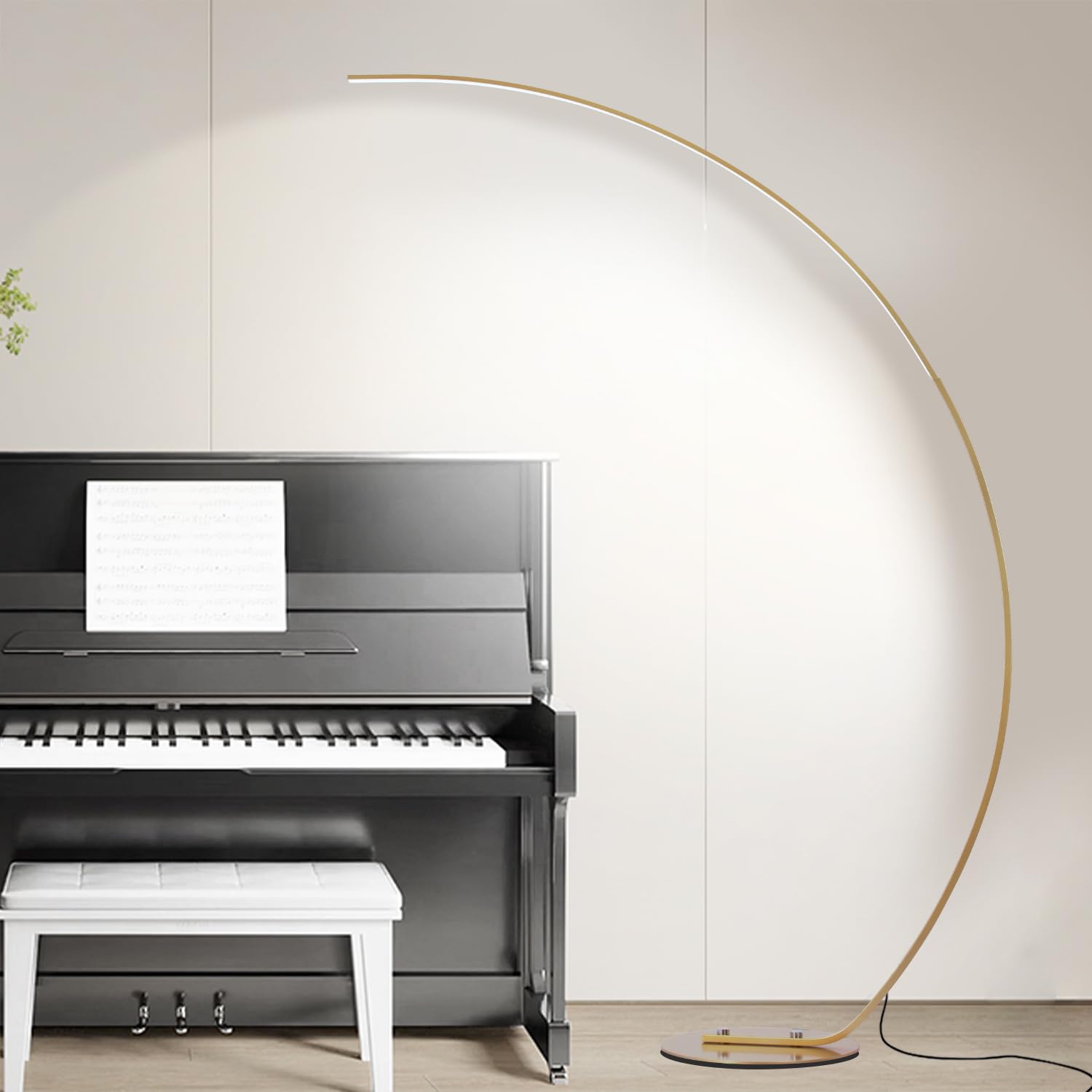 Lámpara de Pie Salon LED, 25W Regulable Lámpara de Pie Arco con Mando a Distancia, Moderna Lampara Pie Luz de Lectura para Salas de Estar, Dormitorios, Oficina, Dorado, 165cm