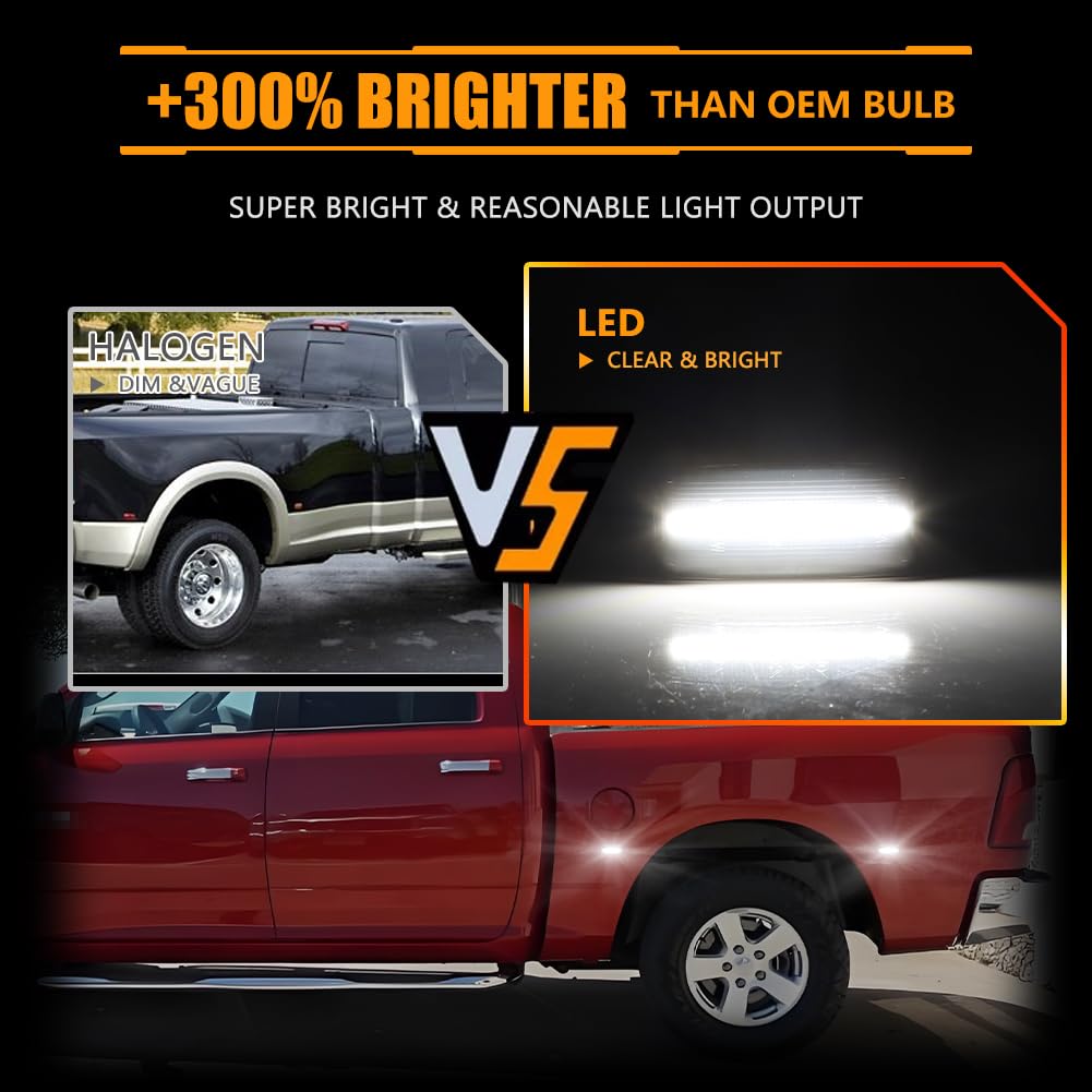 OFFKAT Front & Rear Fender LED Side Marker Lights for 2010-2017 Dodge RAM 1500 2500 3500, Ram Smoked Lens Side Bumper Marker Lamps, White LED Side Markers Turn Signal Lights, 4 PCS