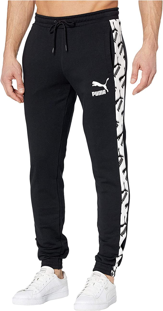 Puma Unisex Black Mens Jogpant T7 Adult Cuffed Sweatpant Taped Logo 597317 01 New (As8, Alpha, M, Slim, Regular)