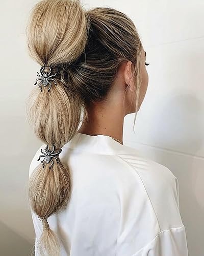 Miniatura 2 de Juego de 5 lazos para el pelo de araña de Halloween para mujeres, ligas negras de 0.157 pulgadas para cabello grueso y colas de caballo, juego de