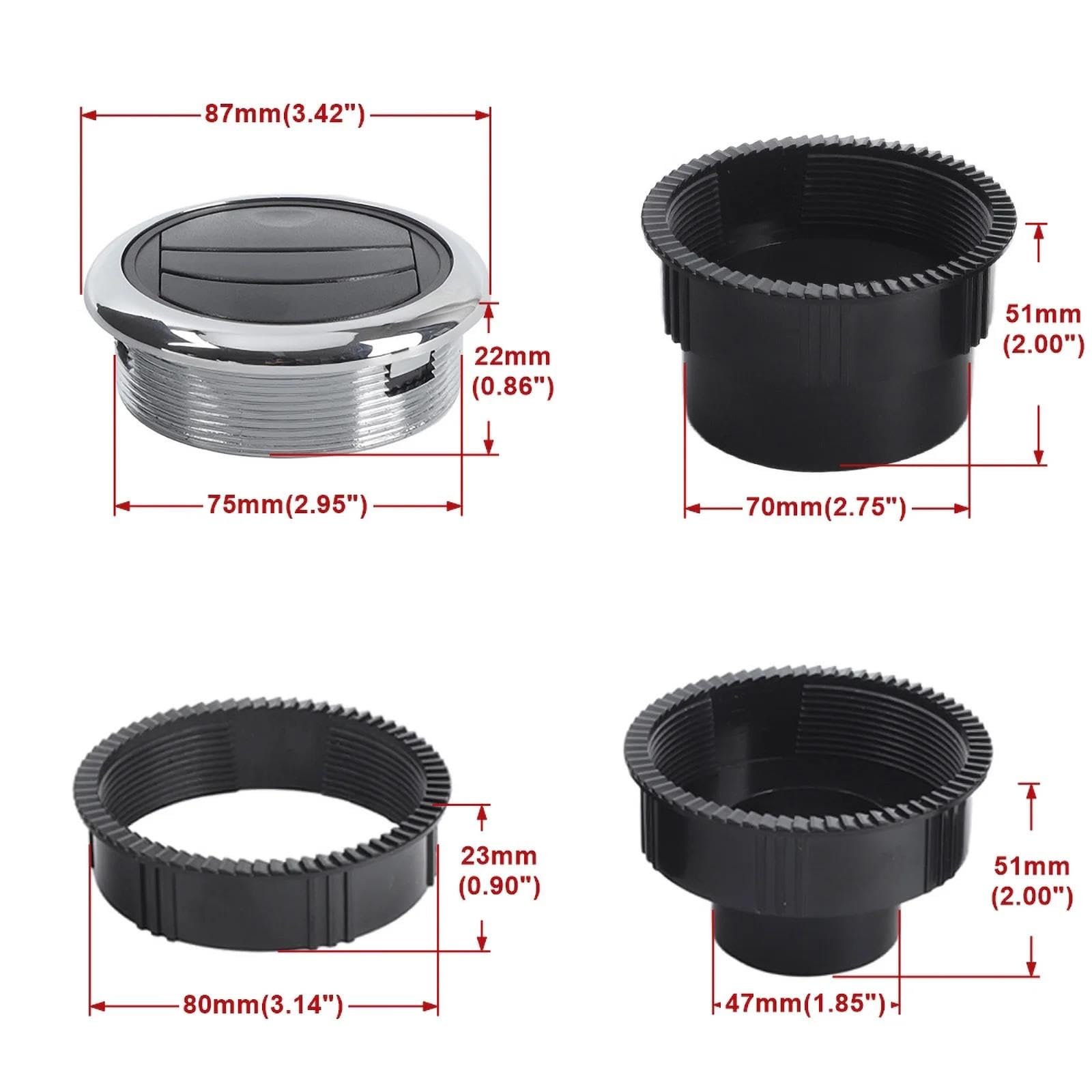 Car Vent Dashboard Air Conditioning Vent Deflettore Manopola Tipo Rotazione Uscita Aria Bocchetta per Camper Car Caravan 80MM Universale Accessori Interni(80MM 70MM)