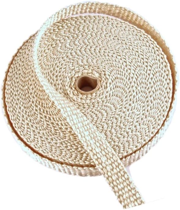 TAN High Temperature Vermiculite Coated Thermal Header Exhaust Pipe Fiberglass Insulation Wrap Roll Tan 1/8″ X 1″ X 50′ – Thermal Zero