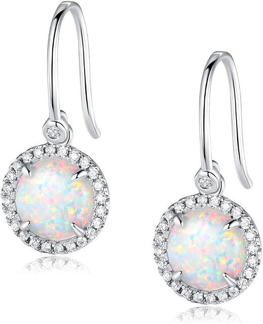 GEMSME White Gold Plated Teardrop Opal Dangle Earrings For Women
