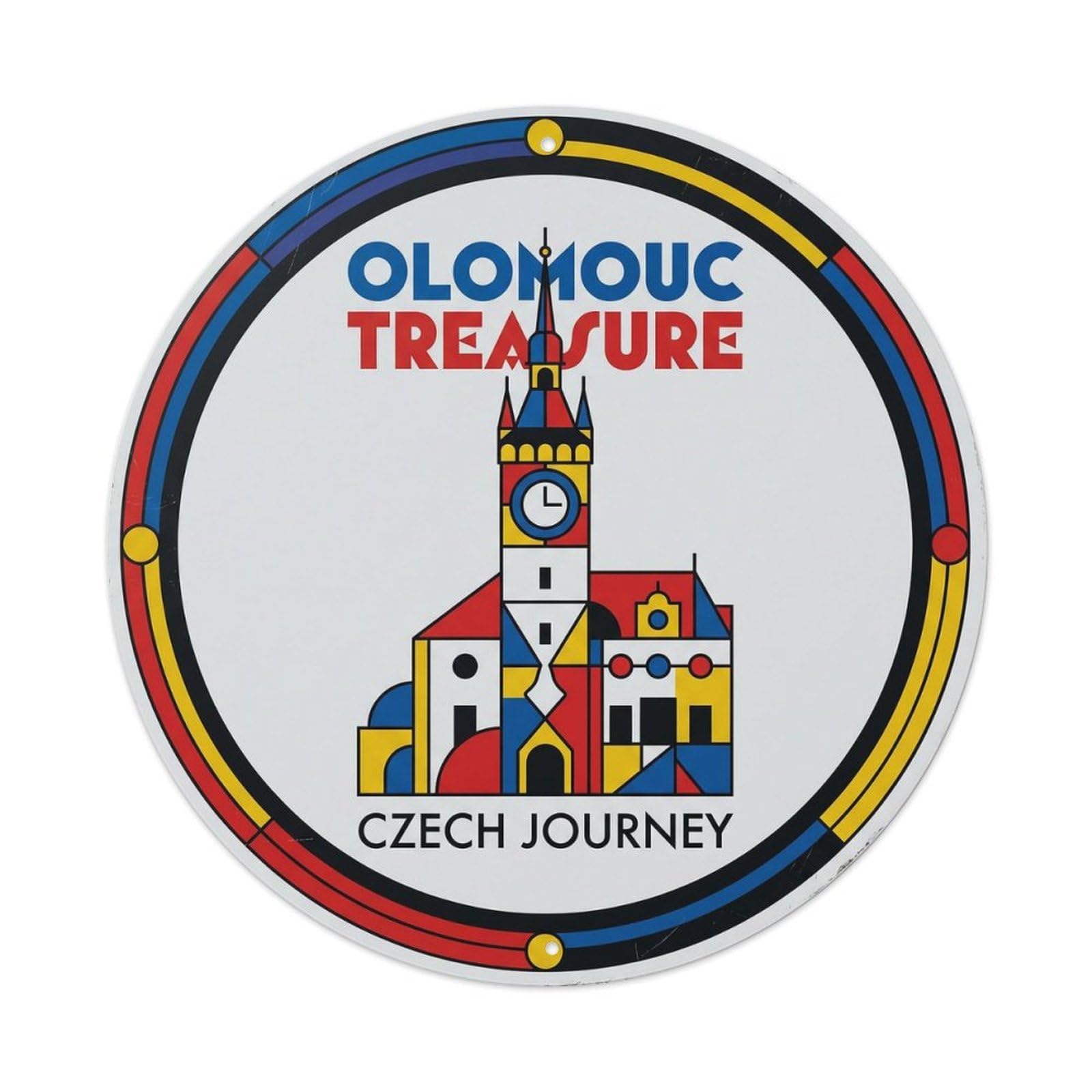 Classic Czech City Tower Scenic Landmark Europe Destination Metal Tin Sign Plaque Wall Decor for Cafe, Man Cave, Club Bar, Office, Home Garden Round Metal Poster 8x8Inch