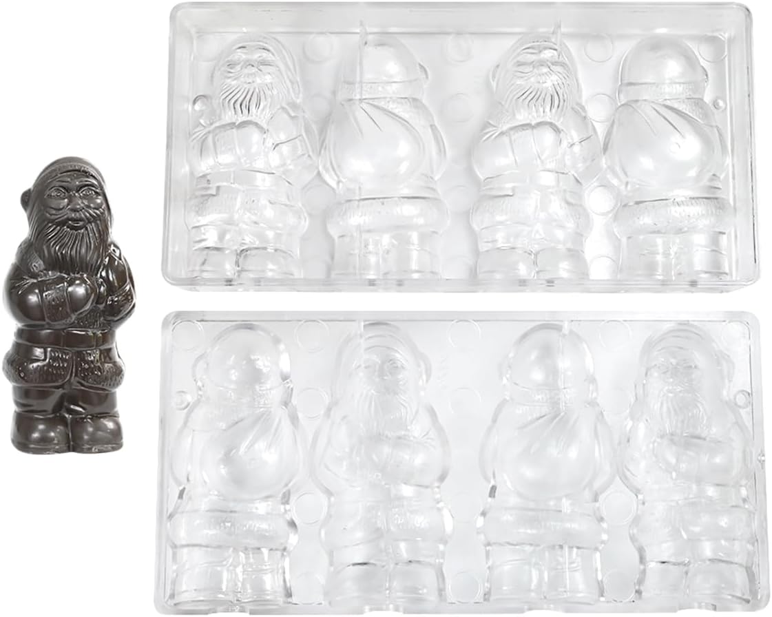 TUKE 2PCS Chrisma Man Polycarbonate Chocolate Mold Set for Candy Making Professional Grade, Food Safe, Reusable Baking Mold for Chocolates, Candies, Gummies, Ice Cubes (B_ Chrisma Man)