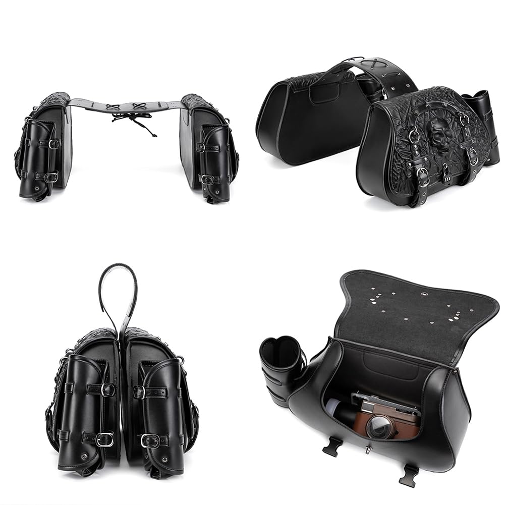 Alforjas Moto para Harley Davidson Custom 1200, Alforjas para Moto Impermeables Cuero Bolsa Trasera Moto Maletas Laterales Moto Bolsa Moto con Cierre Rápido,A