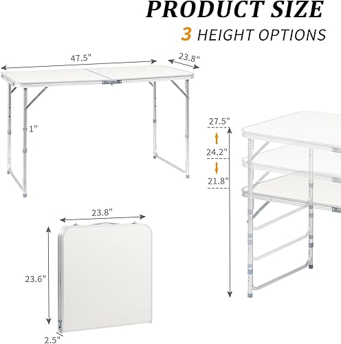 Miniatura 3 de Mesa plegable de aluminio, mesa de campamento multiusos para picnic, mesa rectangular portátil y ajustable para fiestas, playa, patio trasero,