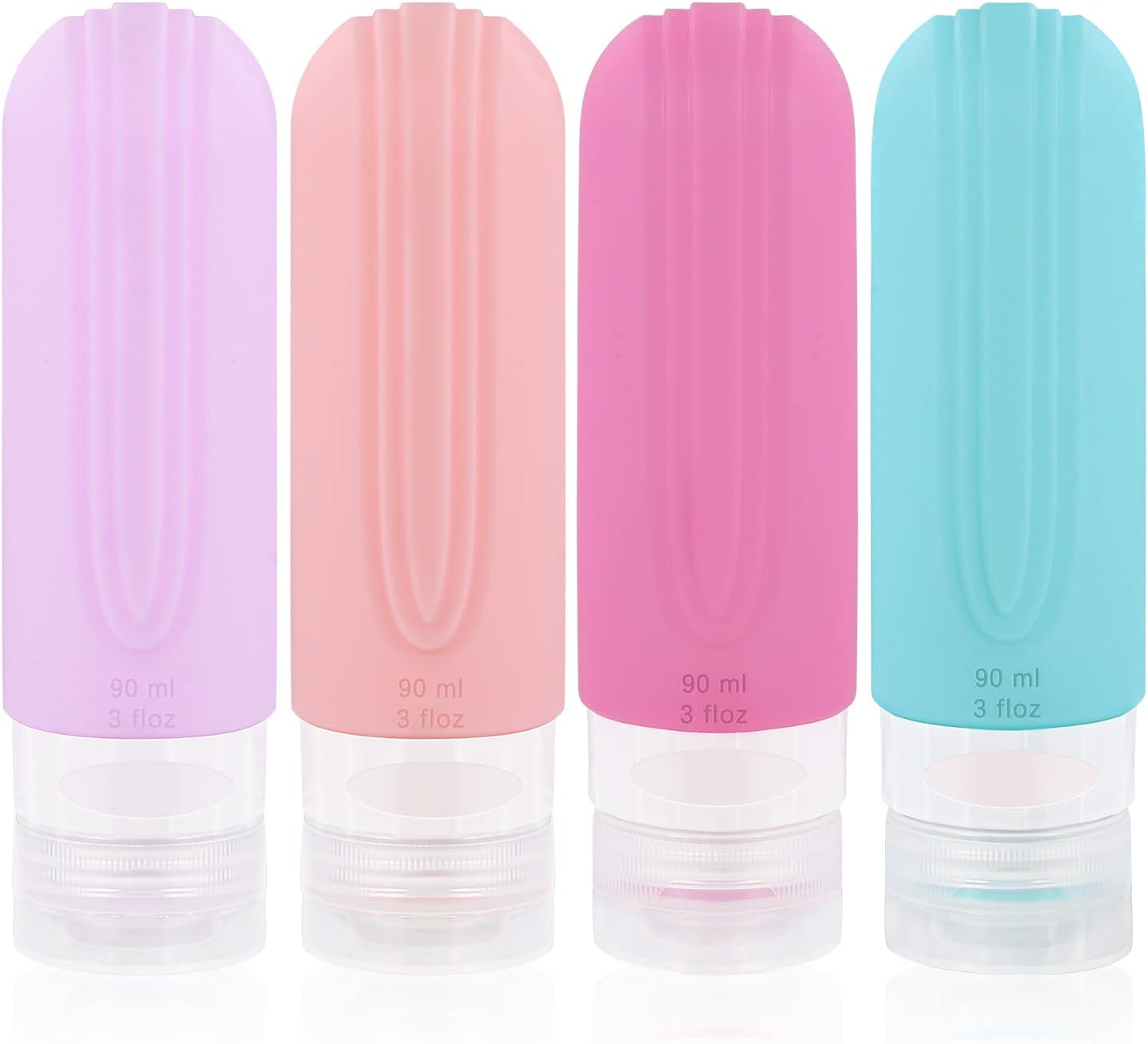 HuaJiao 4 Pack Silicone Travel Bottle, Refillable Squeezable Containers