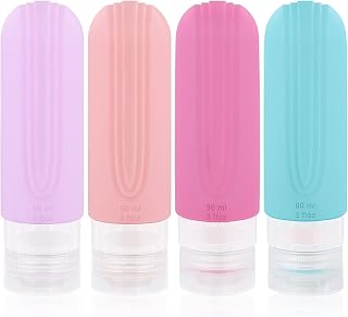 4 Pack Silicone Travel Bottle, Refillable Squeezable Containers with Label LeakProof Travel Silicone Bottle Portable Empty Travel Containers for Shampoos Conditioner Toiletries (90ml)