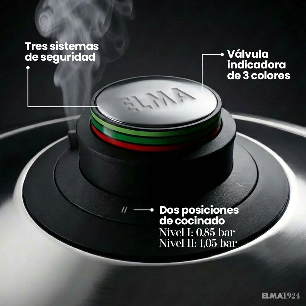 ELMA Set de 2 Ollas a Presión Prêst 4+6 L | Acero Inoxidable 18/10, Fondo Encapsulado Apto Inducción, 2 Modos de Cocción, Triple Sistema de Seguridad, Tapa de Cristal Incluida