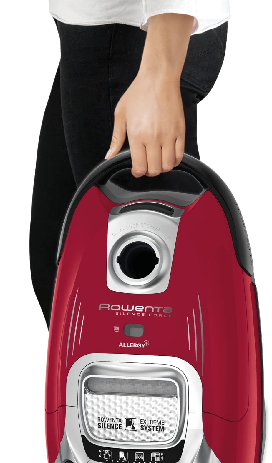 Rowenta Aspirateur avec sac, Silencieux, Performant, Basse consommation d’énergie, Haute filtration, Capacité 4,5 L, Accessoires poils d'animaux, Fabriqué en France, Silence Force, Rouge RO7473EA