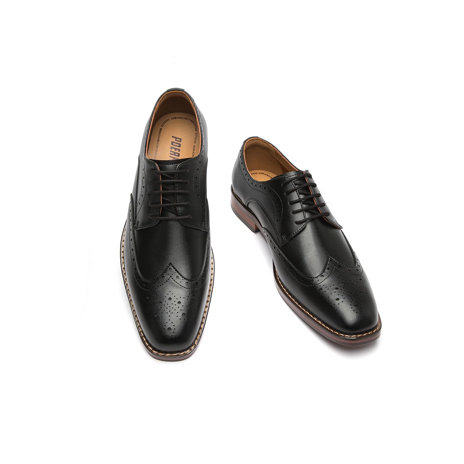 Poerkan Men's Oxford & Derby Formal Dress Shoes: Lace - up Leather Classics in Black and Brown with Patent Brogue Details