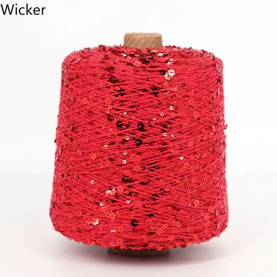 Hilo de tejer con lentejuelas brillantes, Hilo de lentejuelas de algodón de 50 g y 140 m, 6 mm y 3 mm, for tejer, crochet y manualidades.