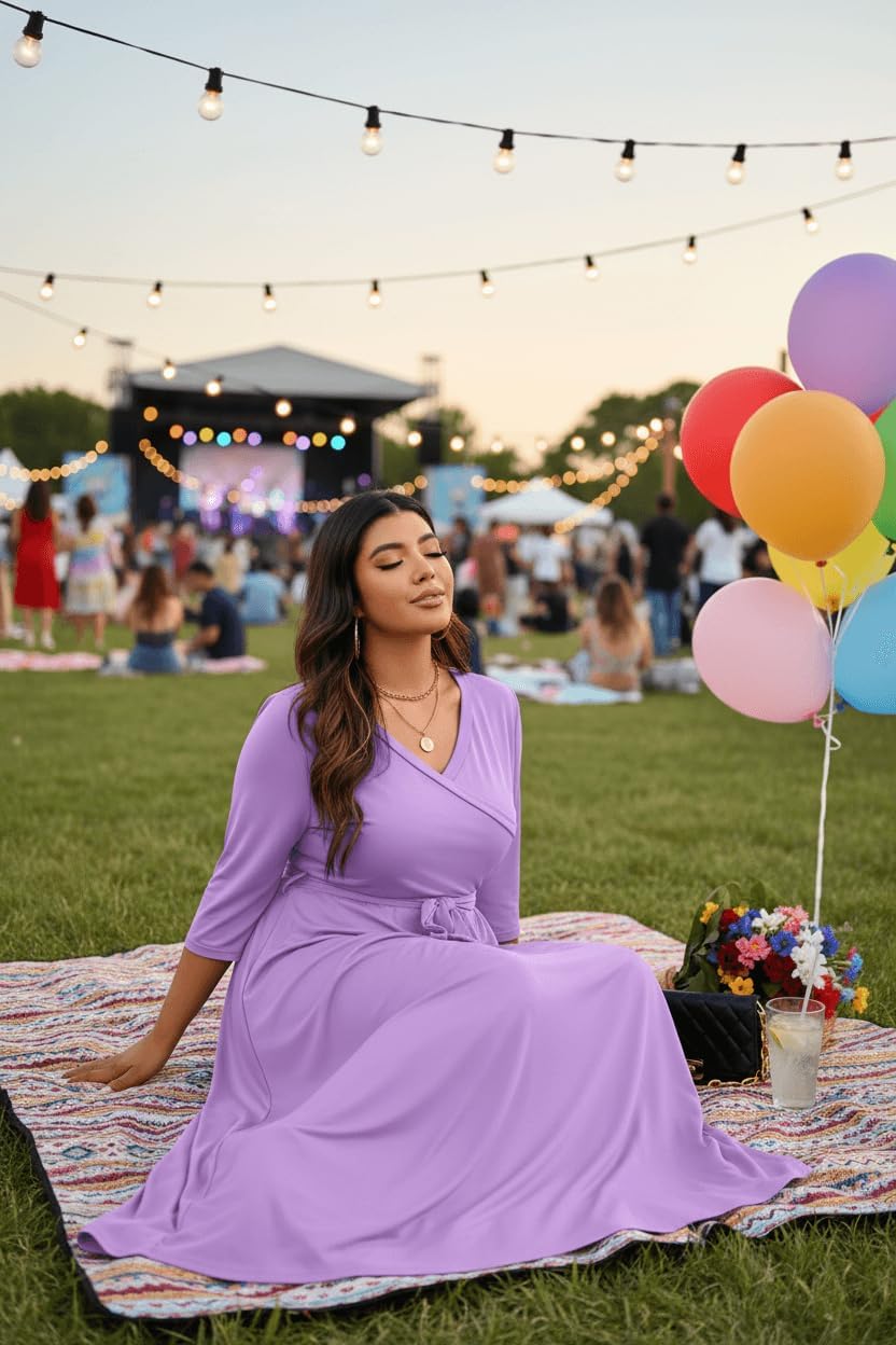 Runwind Plus Size Dress for Women - 3/4 Sleeve V Neck Maxi Dresses for Women (XL-6XL) - Image 3