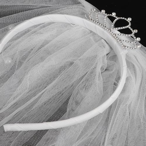 FRCOLOR Girls First Communion Veils Baby Head Band Headband for Girls Hair Accessories for Headbands for Kids Baby Headbands Photo Booth Props White Birthday Hat Pearl Child Fabric3