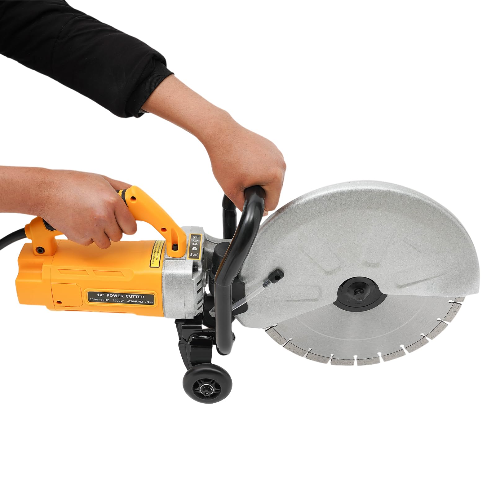 Piła do betonu, elektryczna piła do kamienia, przecinarka do betonu z brzeszczotem 350 mm, 3000 W, przecinarka z pompą wodną i 2 kołami