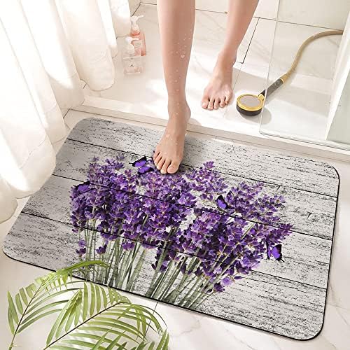 LMSM Lavender Bathroom Rugs Purple Bath Mat Rugs Mat for Bathroom Decor, Non Slip Lavender Floral Sink Mats Absorbent Quick Drying Floor Mats Carpets for Shower Bathtub Toilet 16" X 24"