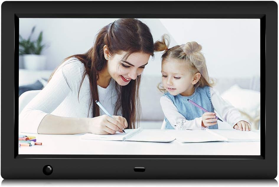 GRC Digital Picture Frame, 10.1 Inch 1920x1080 IPS HD Display Digital Photo Frame with Motion Sensor and Remote Control, Video Player/Stereo/ MP3/ Time, Digital Picture Frame Support USB SD Slot