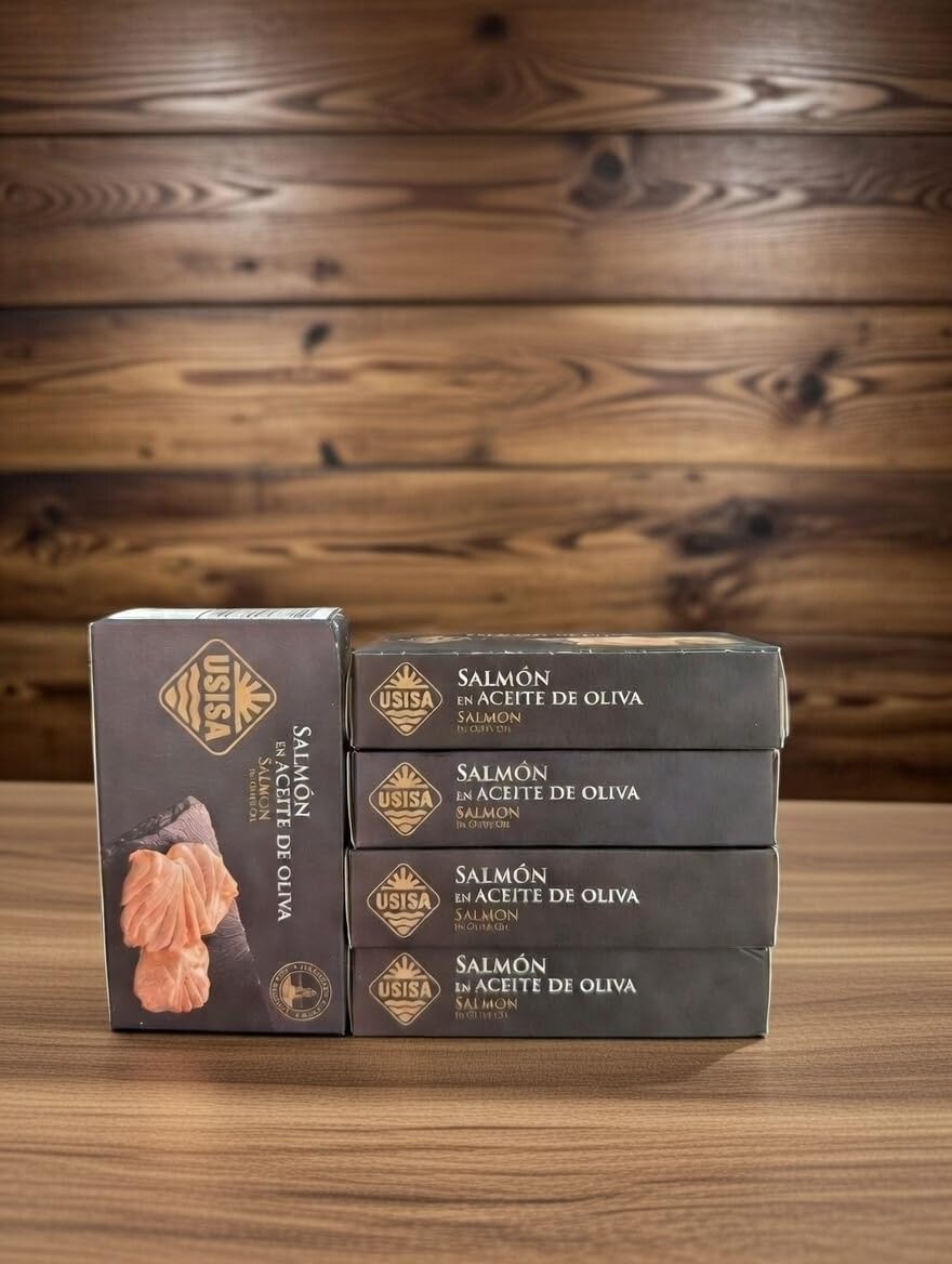 USISA - Conserva de Pescado | Delicioso Salmón en Aceite de Oliva - Pack de 5 Latas de 85 g cada una | Rico en Omega-3 y Listo para Disfrutar.