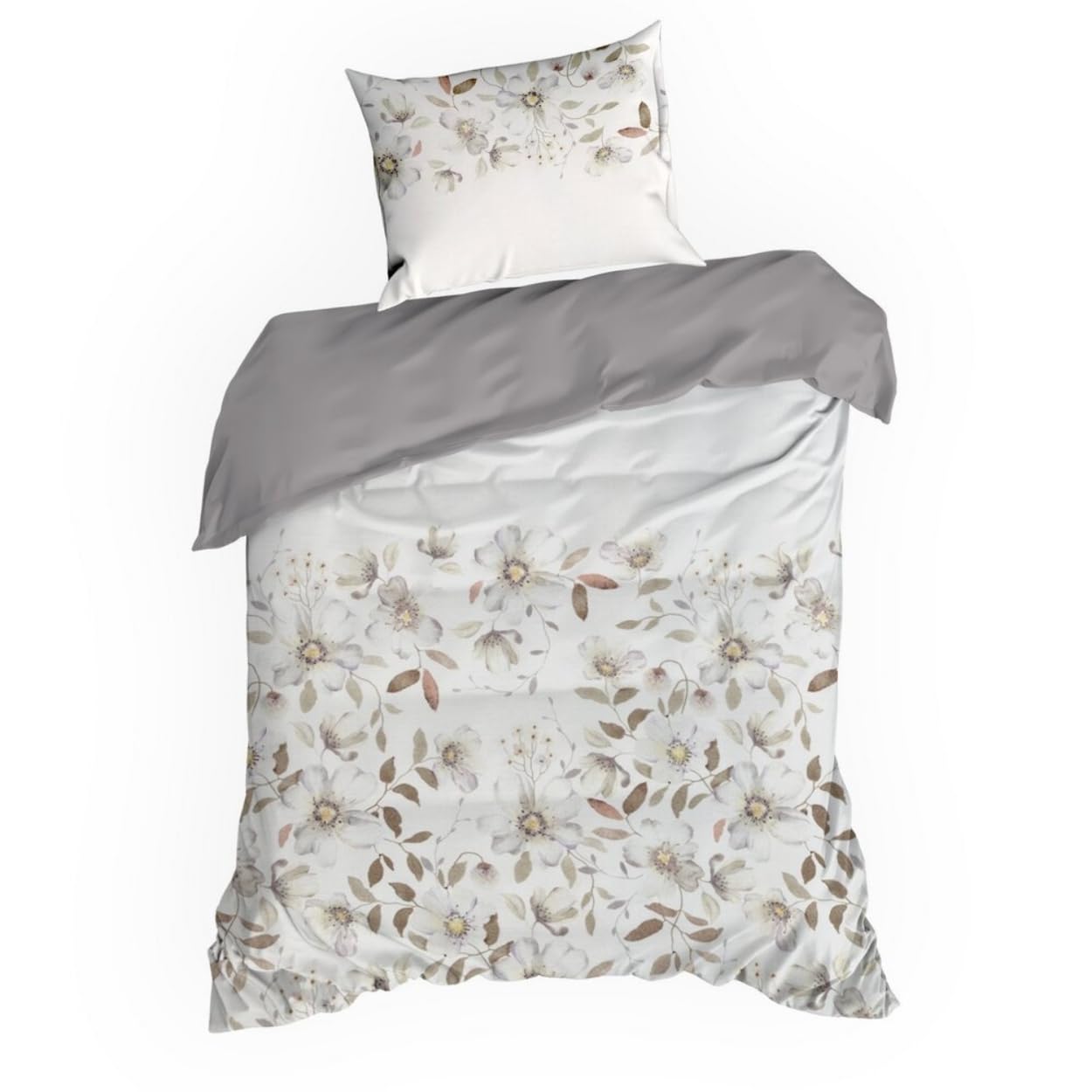 Eurofirany Komplet pościeli, poszewka na kołdrę, biała, beżowa, 140 x 200 cm, bawełniana satyna, miękka, oddychająca, nowoczesny wzór, zamek błyskawiczny, do sypialni