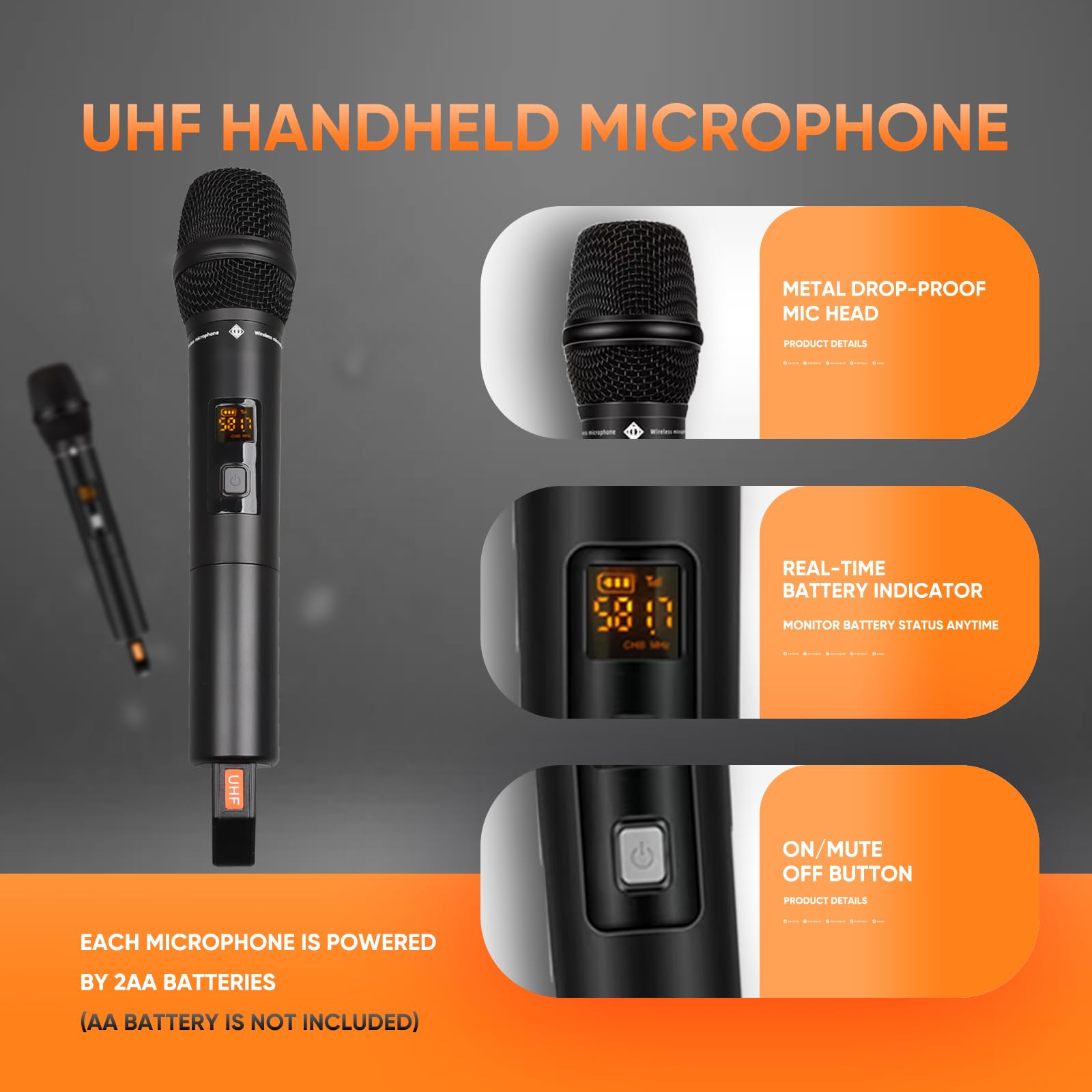 Bezprzewodowy system mikrofonowy, metalowy podwójny UHF, bezprzewodowy, ręczny dynamiczny zestaw mikrofonów do karaoke, automatyczne skanowanie, długi zasięg, 60 m, do śpiewania w domu,