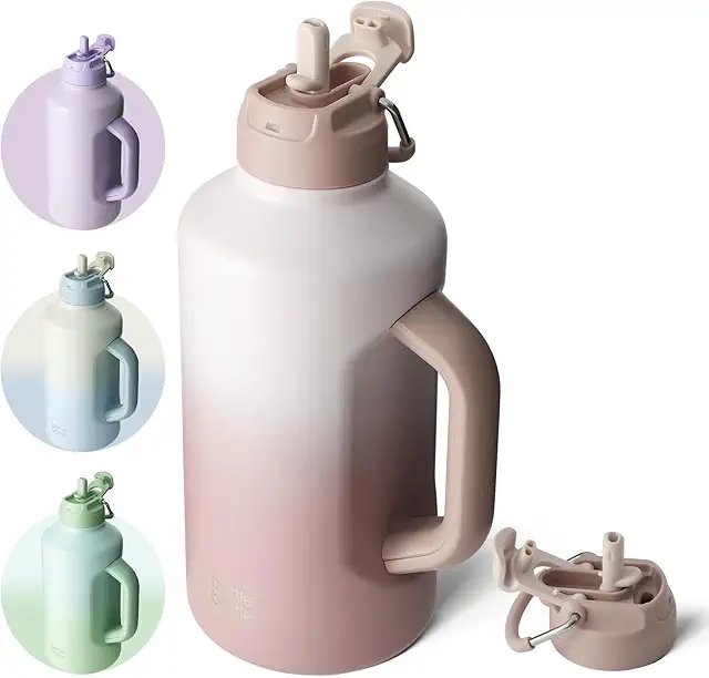 64 oz Pink Gradient Insulated Stainless Steel Water Bottle with Straw & Handle