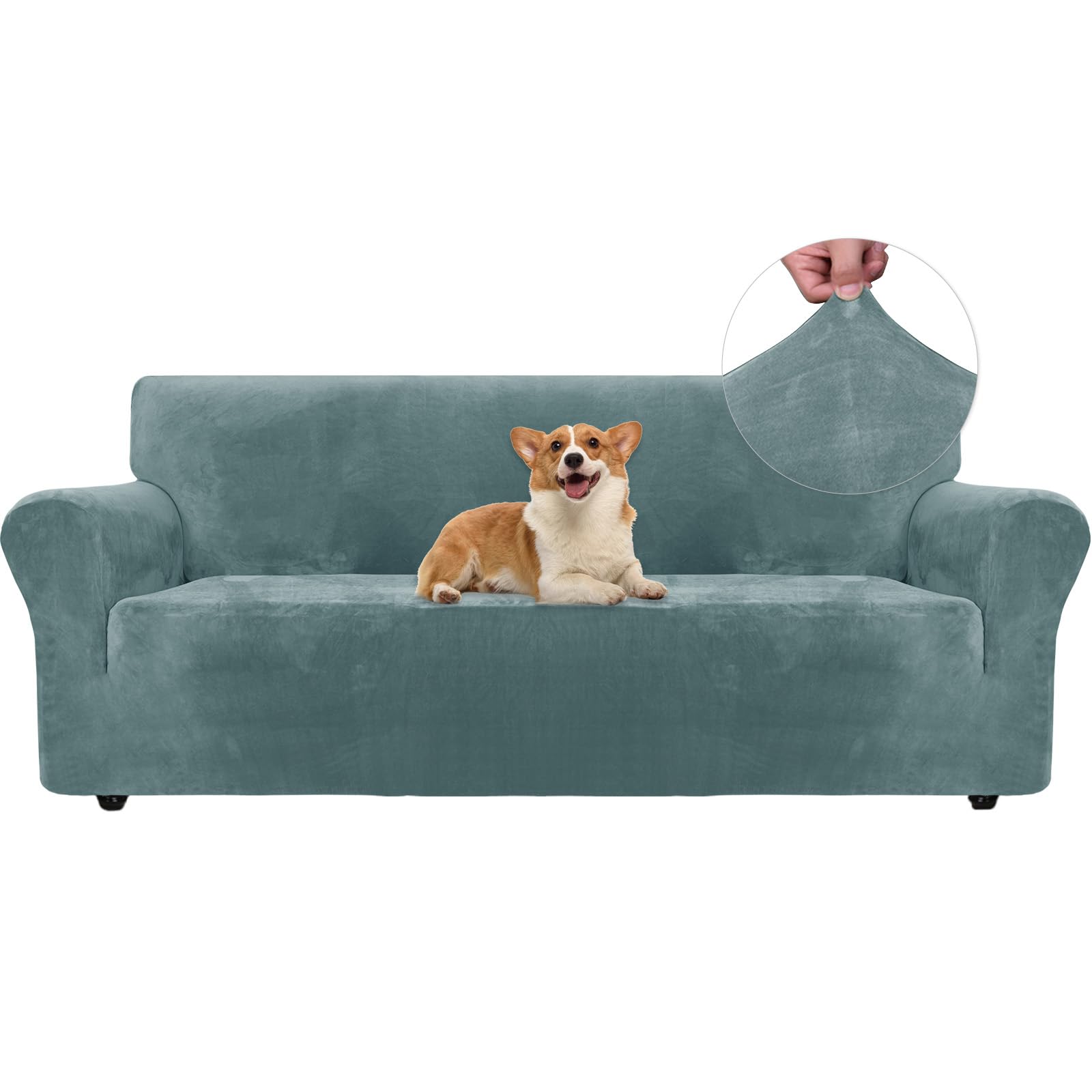 Ystyle Copridivano Velluto, Copridivano 3 Posti Con Braccioli, Copridivano Antigraffio Gatto, Copri Divano Elasticizzato, Universale Copridivani Antimacchia Lavabile Antiscivolo, Grigio Blu